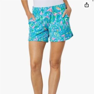NWT Lilly Pulitzer Kylar Knit Shorts in Seabreeze Blue Hey Gull Friend